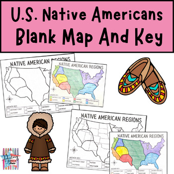 Preview of United States Native Americans Region Blank Map and Key; Interactive Map;