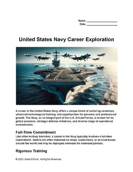 Preview of United States Navy Career Exploration Worksheet