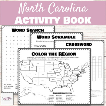 United States North Carolina Geography Activity Book Word Search