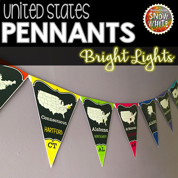 Preview of 5 Regions of the United States Map | Pennants Banners | Capitals Abbreviations