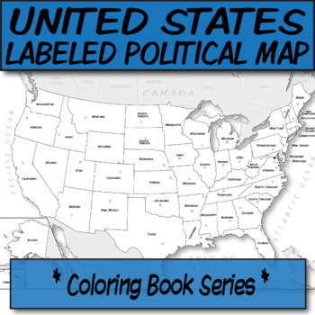 Preview of United States Political Map (Labeled) Capitals (Unlist) **Coloring Book Series**