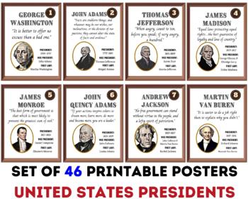 Preview of United States Presidents- 46 Posters, Social Studies/ History Classroom decor