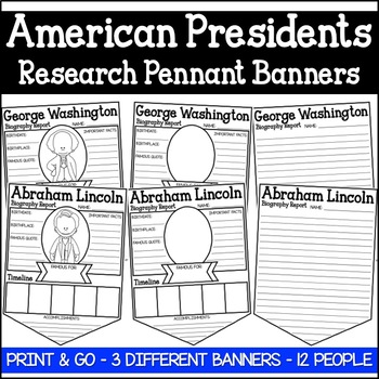 Preview of United States Presidents Research Pennant Banner Project US Presidents