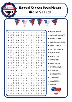 Preview of United States Presidents Word - Search U.S. Presidents' day