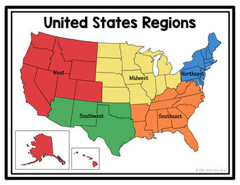united states regions poster map and interactive notebook