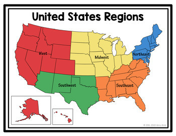 Map Of Us Regions United States Regions Poster Map And Interactive Notebook Inb Set By Amy  Alvis