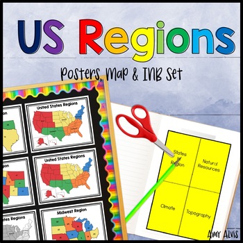 Preview of United States Regions Poster Map and Interactive Notebook INB Set