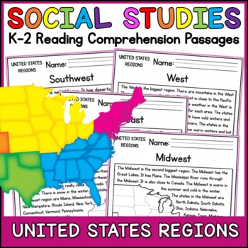 Preview of United States Regions Reading Comprehension Passages K-2