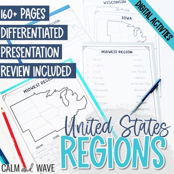 Preview of United States Regions Worksheets and Presentation with Digital Activity