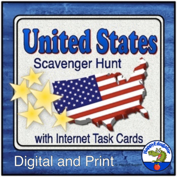 Preview of United States Scavenger Hunt Internet Task Cards with Maps