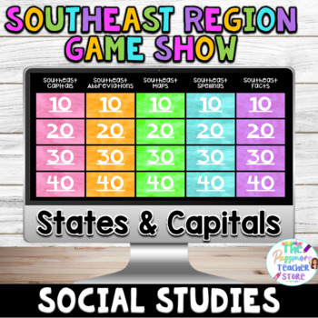 Preview of United States Southeast Region Activity Jeopardy Game | Social Studies Regions