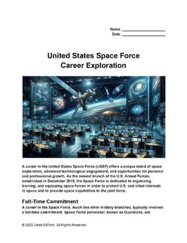 Preview of United States Space Force Career Exploration Worksheet