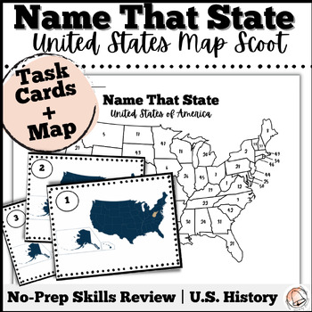 Preview of United States Task Cards with Labeled Map | United States Map Scoot Activity 
