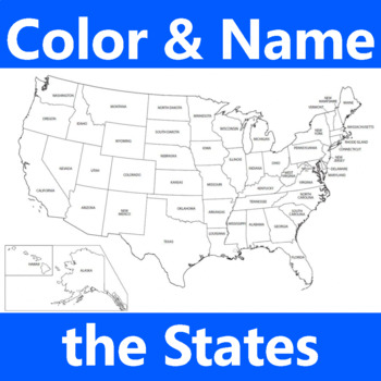 Preview of United States US Geography Color Name States 10 Questions Worksheet Map
