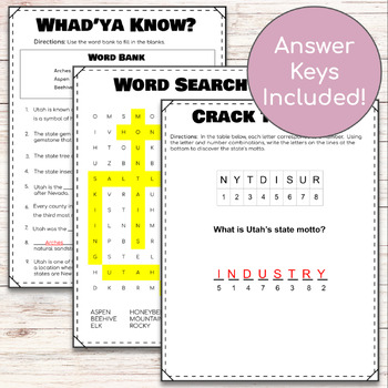 United States Utah Geography Activity Book Word Search Crossword And More