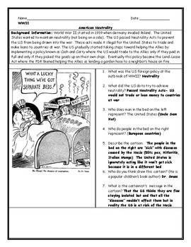 United States WWII Neutrality Cartoon Worksheet with Answer Key | TPT