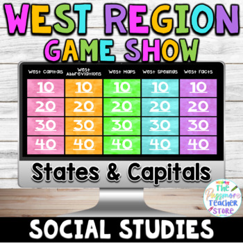 Preview of United States West Region Activity Jeopardy Game Show | Social Studies Regions