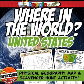 Preview of United States Where in the World Scavenger Hunt & US Map Geography Activity