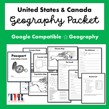 Preview of United States and Canada Geography Activities Packet  (Google)