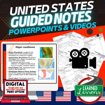 Preview of United States & Canada Guided Notes & PowerPoints, World Geography Guided Notes