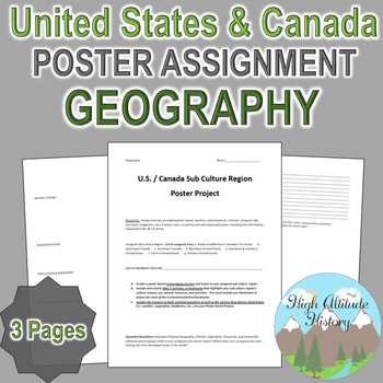 Preview of United States and Canada Tourism Culture Region Poster Project (Geography)