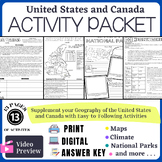 United States and Canada World Geography Activity Packet P