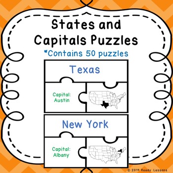 Preview of 50 United States and Capitals Map Activity US Geography Game Puzzles