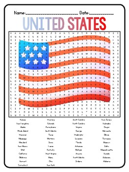 United States of America Geography Word Search Puzzle Worksheet Activity