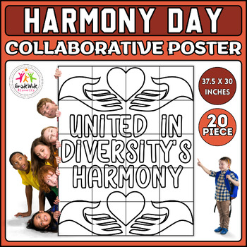 Preview of United in Diversity: Harmony Day Collaborative Coloring Poster - Bulletin Board
