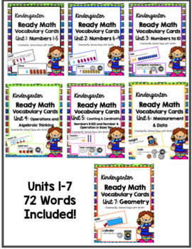 Preview of Units 1-7 Ready Math Vocabulary Cards for Kindergarten BUNDLE