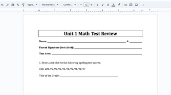 Preview of Units 1-8 GOOGLE DOCS Test Reviews Answer Keys 6th Grade Everyday Math EDM4