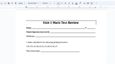 Units 1-8 GOOGLE DOCS Test Reviews Answer Keys 6th Grade E