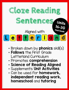 Preview of Units 16-30 Cloze Reading Sentences Bundle Aligned w/ 1st Grade Letterland