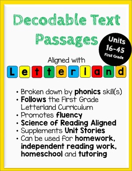 Preview of Units 16-45 Decodable Reading Passages Bundle - Aligned w/ 1st Grade Letterland
