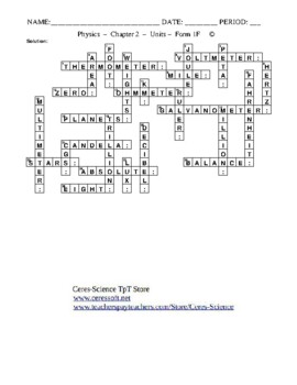 Units: Physics Crossword with Word Bank Worksheet Form 1 by Ceres Science