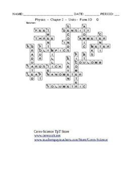 Units High School Physics Crossword with Word Bank Worksheet Form 3