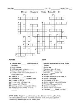 Units: Physics Crossword with Word Bank Worksheet Form 6 by Ceres Science