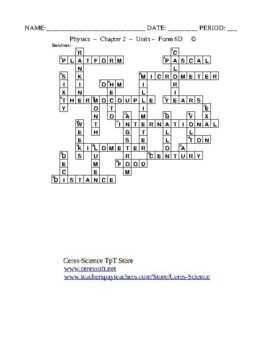 Units High School Physics Crossword with Word Bank Worksheet Form 6