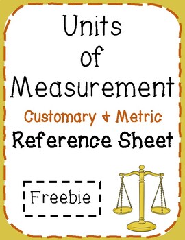 Preview of Units of Measurement Reference Sheet Customary & Metric 4.MD.1 & 5.MD.1