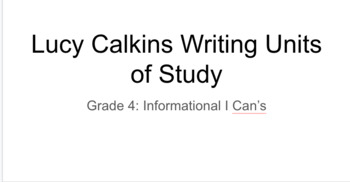 Preview of Units of Study- Grade 4-Information I Can Statements