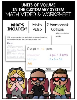 Preview of 4.MD.1 - 2: Units of Volume in the Customary System Math Video and Worksheet