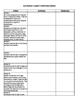 Universal Declaration of Human Rights Condensed Note-catcher | TPT