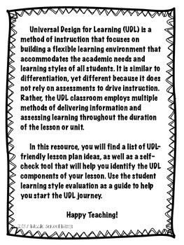 Universal Design for Learning Lesson Plan and Learning Style SelfEvaluations