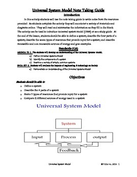 Preview of Universal System Model Note Taking Guide (STEM Activity)