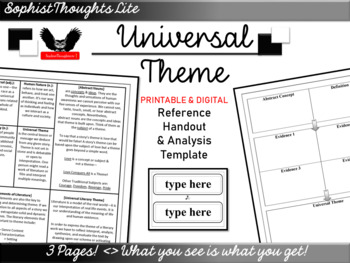 Preview of Universal Theme Reference Handout and Analysis Template