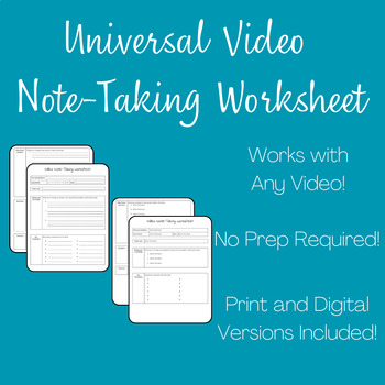 Preview of Universal Video Note-Taking Worksheet