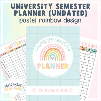 Preview of University Semester Planner | Undated | Pastel Rainbow Design