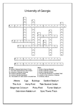 University of Georgia Bulldogs Crossword and Word Search Bell Ringer