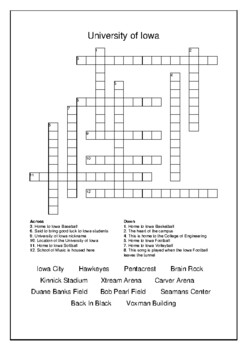 University of Iowa Crossword Puzzle and Word Search Bell Ringer
