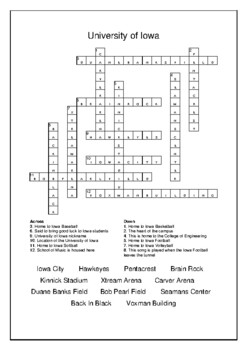 University of Iowa Crossword Puzzle and Word Search Bell Ringer